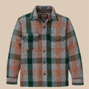 Filson Men's Mackinaw Seattle Wool Jac-Shirt Jacket - Green/Orange/Gray Plaid